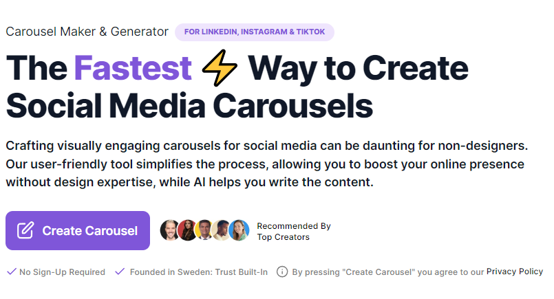 aiCarousels: Effortlessly Create Viral Instagram Carousels with AI