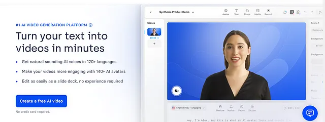 Synthesia AI offers a bunch of video creation features